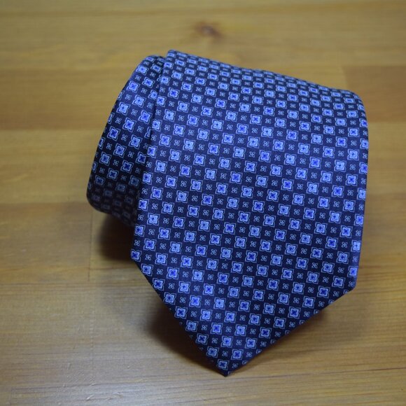 $840 New BRIONI Navy Aqua Blue Floral Medallion Handmade Italy Silk Neck Tie - Picture 8 of 15